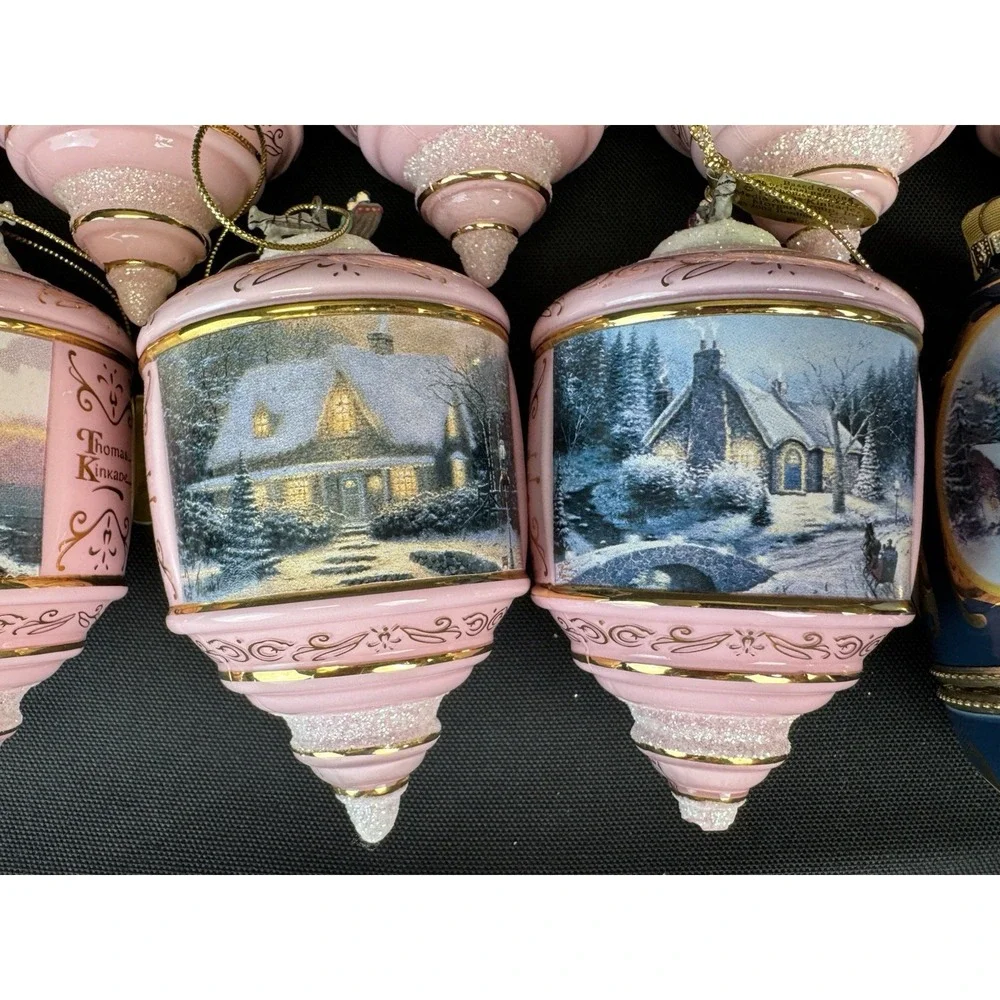 Thomas Kinkade Christmas Heirloom Glass Ornaments - Collection of 11 New W/ Tags